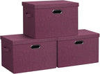 Graciadeco Large 17" 36 Quart Collapsible Stackable Storage Bins with Lids, 3 Packs Purple Linen Fabric Closet Boxes with Lid