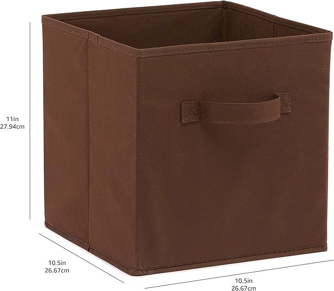 Amazon Basics Collapsible Fabric Storage Bins with Handles, Cube Organizer, Lightweight Fabric, 10.5"x10.5"x11", Brown, 6-Pac