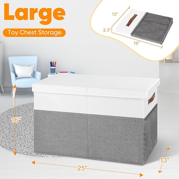 Mabahoo Large Toy Box, Collapsible Sturdy Storage Chest With Lids, Kids Toy Chest Storage Organizer Toddler Bin Boxes for Liv