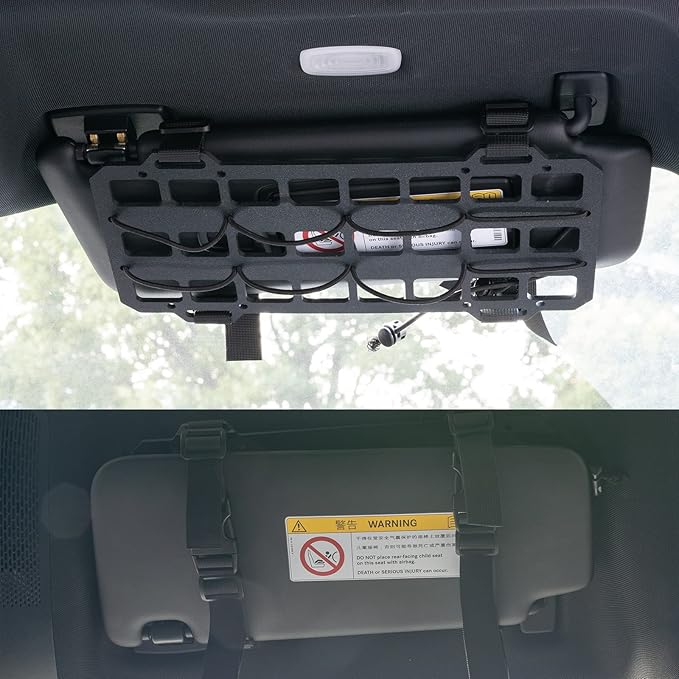 XUKEY Car Sun Visor Organizer,Vehicle Rigid MOLLE Panel Tactical Visor Organizer for Car Visor,Tactical Gear Holder for EDC Tool Holster Bag Holder Truck Equipment Mount Plate Modular Storage Shelf