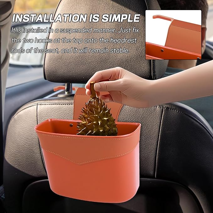 Car Trash Can for Seat Headrest, Mini Automotive Front Back Seat Garbage Can, Leakproof Vehicle Hanging Trash Cans, Multi-purpose Auto Garbage Bin & Storage Organizer, Car Accessories (Orange)