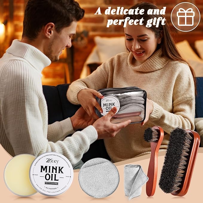 8 Pcs Mink Oil for Leather Shoes Boots 3.5 oz Leather Conditioner and Cleaner with Travel Bag Soften for Boots and Shoes Care