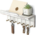 Rebee Vision Farmhouse Key Holder Wall Mount - Key and Mail Holder for Wall with 7 Sturdy Key Hooks and Floating Shelf - Boho