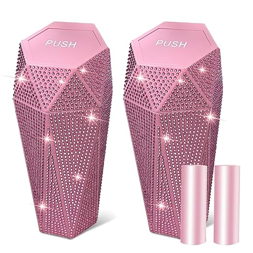 NBTEPEM 2 PCS Bling Car Trash Can with Lid, Bling Car Accessories Trash Bin, Leakproof Auto Garbage Can with 60 Trash Bags, Multipurpose Organizers and Storage for Home, Office (Pink Diamond)