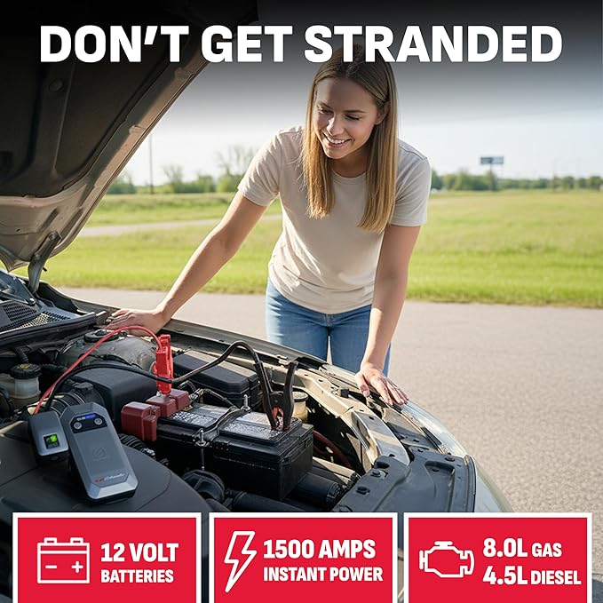 Schumacher Electric 12V Lithium Jump Starter & Power Pack - Portable 1500A Battery Jumper with 10W Wireless Charging,