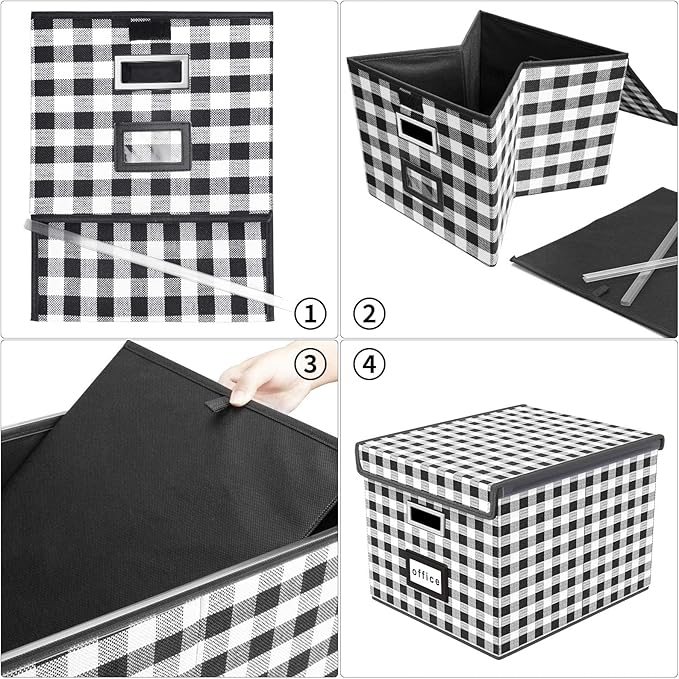 Huolewa File Organizer Box with Lid, Collapsible File Folder Organizer for Office Document Storage, Filing Box with Plastic S
