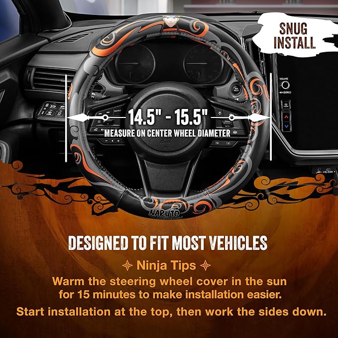 Naruto Shippuden Car Steering Wheel Cover, 15 Inch Anime Steering Wheel Cover, Cushioned Soft Comfortable Cover Anime Car Accessories for Men Women, Nine Tails