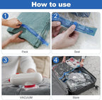 VMstr 15 Pack Travel Vacuum Storage Bags with USB Pump, Vacuum Packing Seal for Luggage and Suitcase, Space Saver for Clothes