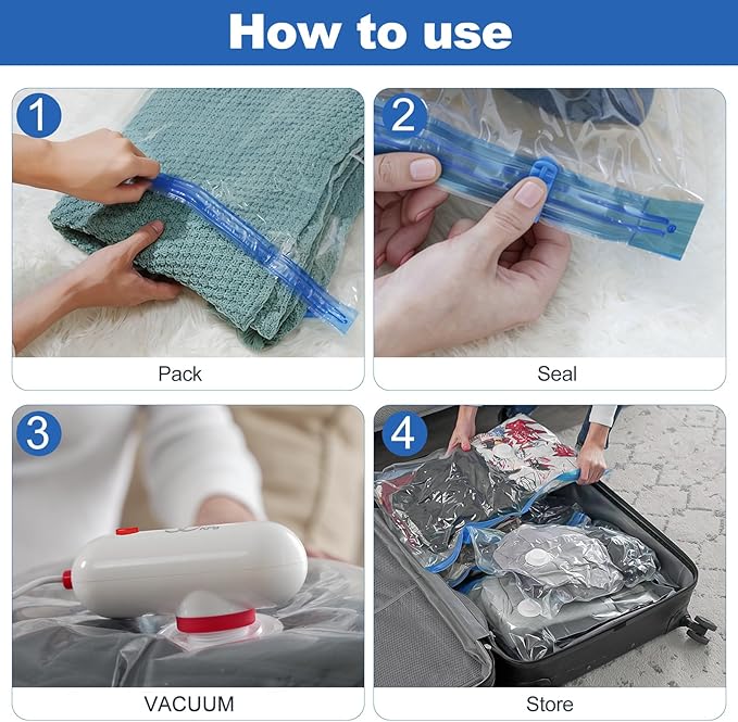VMstr 12 Pack Travel Vacuum Storage Bags with USB Electric Pump, Compression Bags for Travel, Space Saver for Clothes and Clo