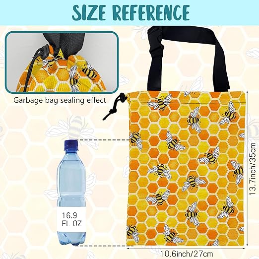 Car Trash Bag Watercolor Honeycomb and Bees Leak-Proof Waterproof Car Garbage Bag with Drawstring Foldable Canvas Trash Bin with Adjustable Buckle for Car Accessories, Travelling, Camping