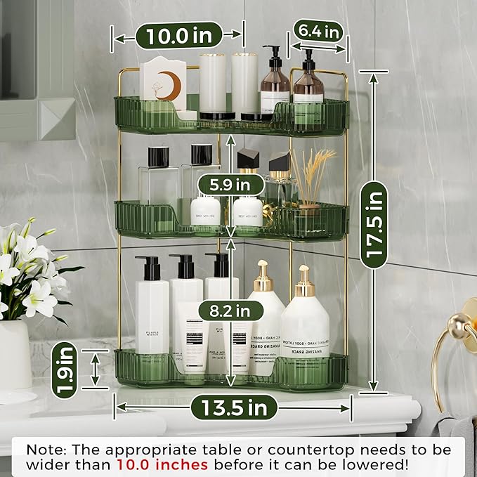 YCIA&DONE Corner Bathroom Counter Organizer, Makeup Organizer for Vanity, Skincare Cosmetic Perfume Tray, Corner Countertop S