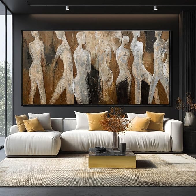 CHUDANHAO Black Line Wall Decor Brown Canvas Wall Art Figure Wall Decorations 29"x58" Large Pictures for Living Room Artwork 