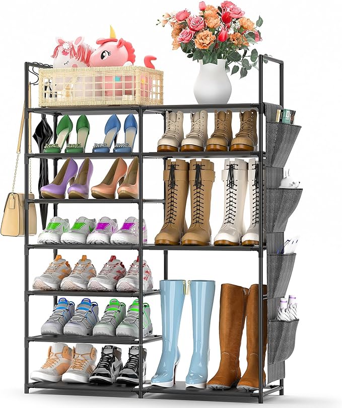 Kottwca 7 Tiers Shoe Rack Metal Shoe Organizer for Entryway Closet, 24-28 Pairs Stackable Shoe and Boots Shelf Storage Cabine