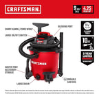 CRAFTSMAN CMXEVBE17590 9 Gallon 4.25 Peak HP Wet Dry Vac, Portable Shop Vacuum Wet and Dry with Filter, Dust Bag, Hose and At