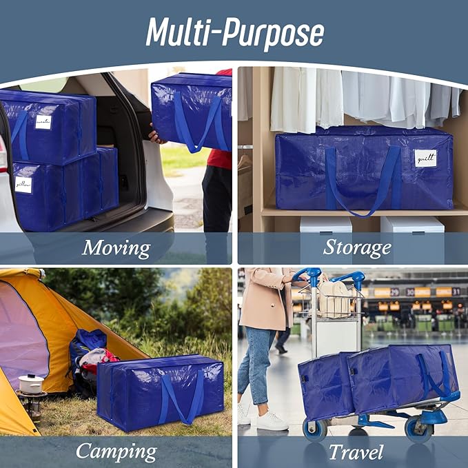 6 Pack Extra Heavy Duty Large Moving Bags with Strong Zipper & Comfortable Handles, Sturdy & Durable Clothes Storage Bags Tot