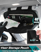 Visor Organizer, Heavy Duty Tactical Car Sun Visor Organizer with Large Zipper Pocket & Sunglasses Holder, Semi-Rigid Molle Visor Storage Pouch for Cars, Trucks, and SUVs, Car Interior Accessories