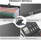 Fireproof Accordion File Organizer, Portable Expanding File Folder with Waterproof Zipper&Labels, Dark Gray Document Organize