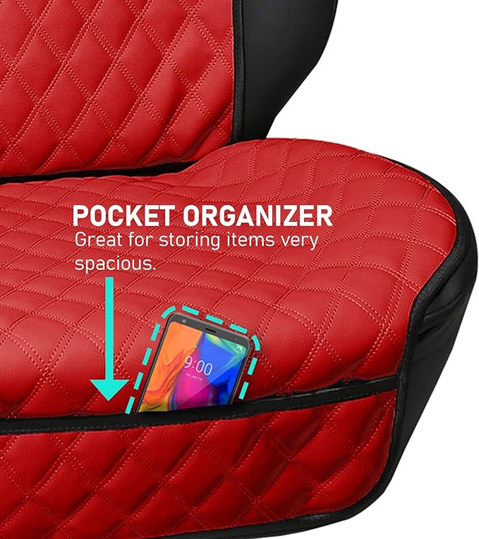FH Group Car Seat Cushion – Faux Leather Single Front Seat Cover with Front Pockets, Airbag Compatible, Universal Fit Car Sea