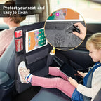 LUCMO Car Backseat Organizer with Touch Screen Tablet Holder,9 Storage Pockets Protectors Kick Mats Travel Accessories for Kids-Black