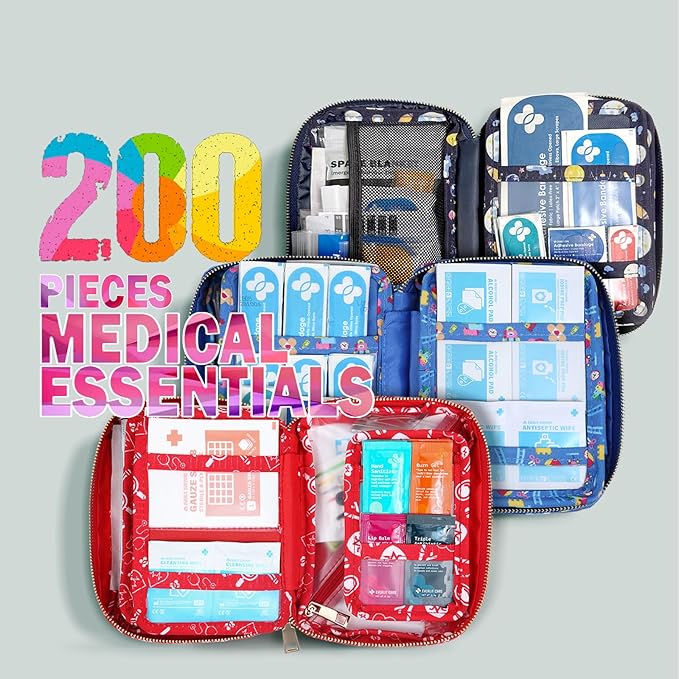 EVERLIT Care Rescue Pack | Family-Friendly First Aid Kit for Kids with 200 Pcs Medical Supplies | Travel-Friendly Compact Sto