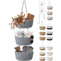 3 Tier Wall Mounted Woven Hanging Basket, Over the Door Hanging Basket with Hooks, Decorative Storage Hanging Closet Removabl