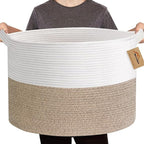 MEGASKET Large Rope Storage Basket, 22" X 22" X 14" Extra Large Woven Baskets for Storage, Cotton Rope Basket for Blankets To