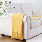 BATTILO HOME Mustard Throw Blanket with Fringe Geometric Bed Gold Yellow Throws Breathable Decorative Large Throw for Couch S