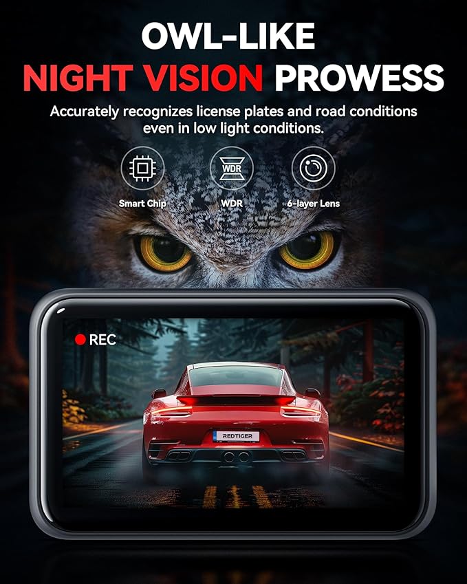 REDTIGER F4 4K Dash Cam Front, 2.2 inch Mini Car Camera, 2160P UHD Touch Screen, Voice Control, Included 32GB Card, Night Vis
