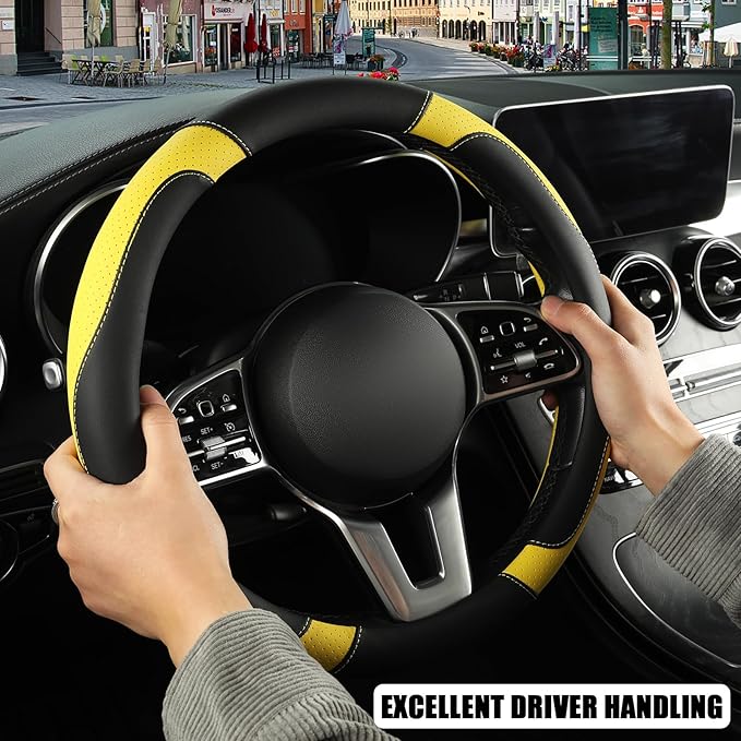 Microfiber Leather Steering Wheel Cover Large for Ford F150 F250 F350 RAM 4Runner Tacoma Tundra Range Rover Model X Model S, 