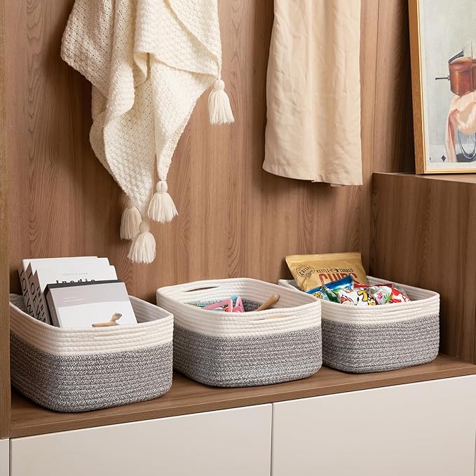 OIASKET Storage Baskets for Organizing 3 Pack, Woven Baskets for Shelves, Closet Organizer Bins Empty Gift Basket Toy Storage
