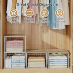 6 Pack Closet Organizers And Storage, Stackable Closet Shelf Organizer Storage Bin Basket For Clothes Sweaters With Top Board
