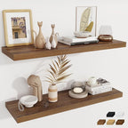 Fun Memories 12 Deep Floating Shelves, 40W x 12D Floating Shelves for Wall Set of 2, Extra Deeper Hanging Wood Shelves for Wa