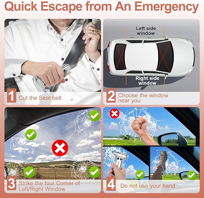 Window Breaker, 3 in 1 Emergency Escape Tool with Car Safety Hammer and Seat Belt Cutter, Safety Emergency Car Escape Tool, R