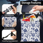 Car Trash Bag Large Hanging Can for Back of Seat, Cute Waterproof Car Garbage Bag for Vehicle, Travelling, Outdoor Cute Blue Whit Flower