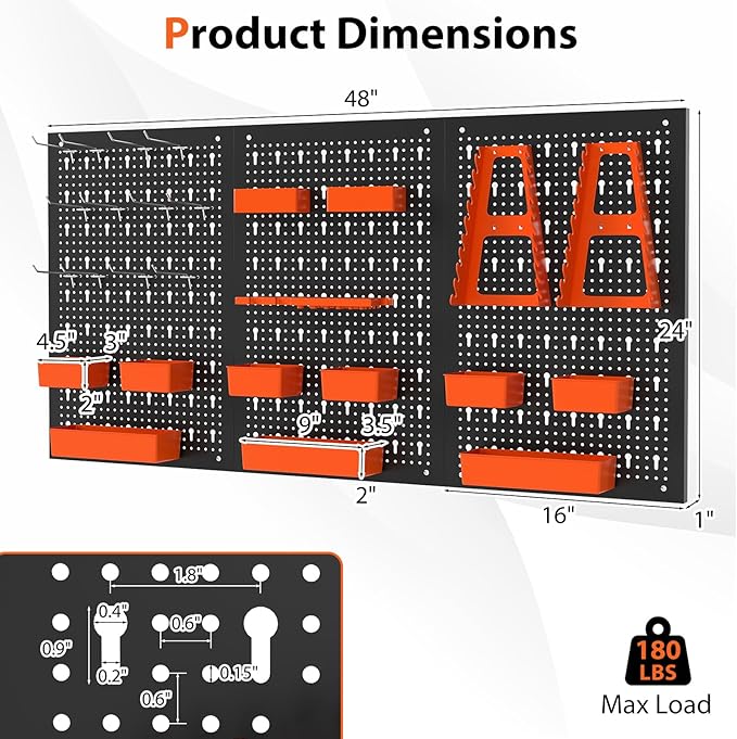 Goplus Pegboard Wall Organizer, 9-Bin Parts Rack Organizer w/Hammer Racks, Tool Holders & Hooks, Heavy-Duty Utility Tool Stor