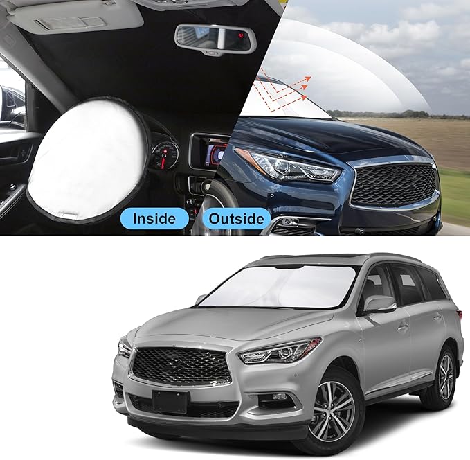 TINGLU Sun Shade for Infiniti QX60 2014-2021 Accessories Windshield Sun Shade Window Shade UV Rays Protection Sun Visor Cover with Steering Wheel Sunshade Storage Bag