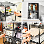 Stebopum 12 Pack Stackable Shoe Storage Organizer with Magnetic Door, Shoe Boxes Clear Black Plastic for Closet, Shoe Rack fo