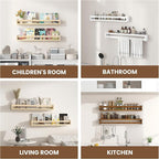 Fun Memories Nursery Book Shelves Set of 4, 32 Inch Solid Wood Wall Book Shelves, Kids Room Floating Shelves Organizer & Toy 