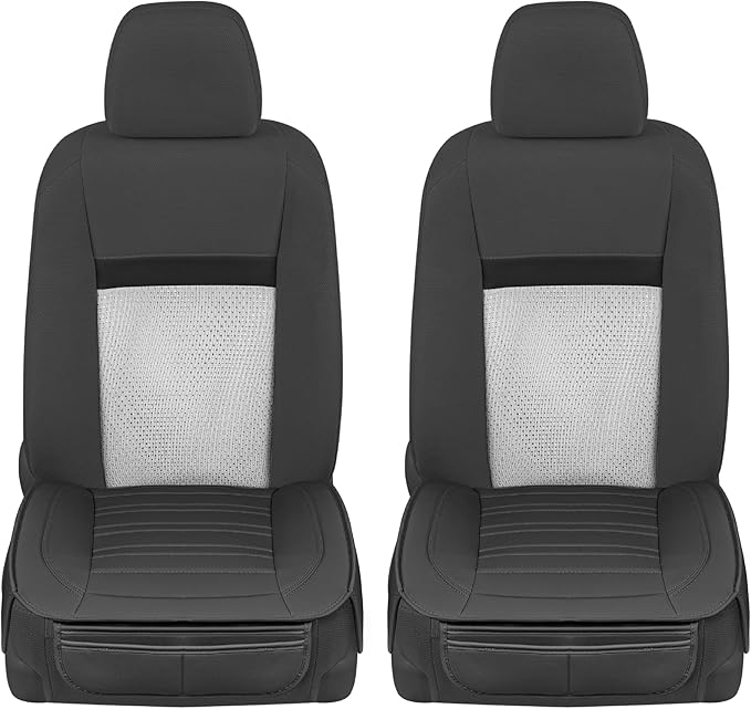 Motor Trend Seat Covers for Cars Trucks SUV, Faux Leather 2-Pack Black Padded with Storage Pockets, Premium Interior Car Seat
