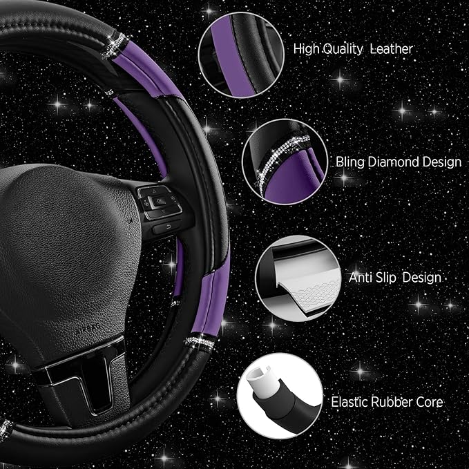 Road Comforts Leather Steering Wheel Cover - Made with PVC Leather - Anti-Slip, Universal Fit 14 1/2 inches to 15 inches - Pu