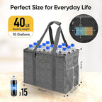 BALEINE Extra Large Utility Tote Bag with Reinforced Wire Frame, Reusable Grocery Bag for Shopping, Picnic (Grey, 16.5''x14''x10'')