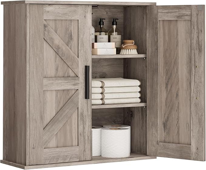 Homleke Bathroom Wall Cabinet, Over Toilet Storage Cabinet with Barn Doors and Adjustable Shelves, 3-Tier Medicine Cabinet Wa