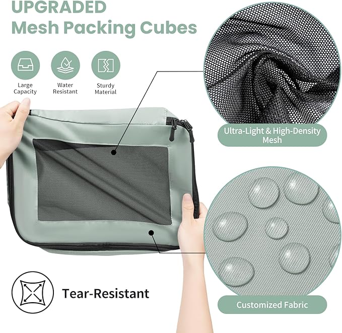 Mesh Packing Cubes for Travel, Durable Luggage Organizer with Sturdy Material and Double Zippers, Comprehensive Set for Trave