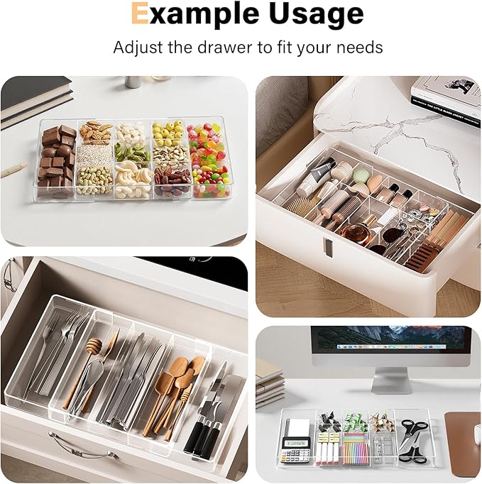 Acrylic Expandable Desk Drawer Organizer with 11 Adjustable Compartments and 6 Removable Dividers Desk Accessories for Office