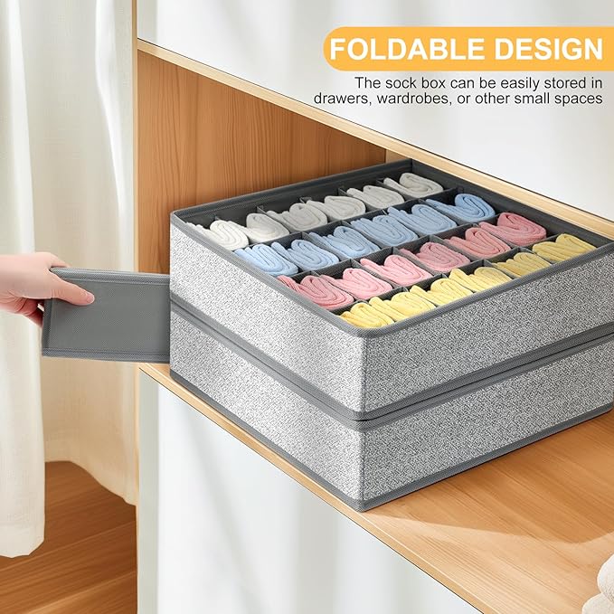 Joyoldelf Sock Drawer Organizer Divider Underwear Organizer 24-cell Fabric Dresser Drawer Organizers Storage Boxes for Socks 