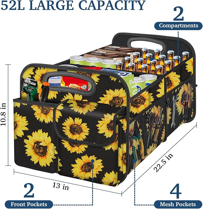 Femuar Car Trunk Organizer, Car Storage Organizer with Large Capacity Waterproof Collapsible Trunk Organizer for Car Suv/Jeep/Sedan