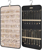 BAGSMART Hanging Jewelry Organizer Storage Roll with Hanger Metal Hooks Double-Sided Jewelry Holder for Earrings, Necklaces, 