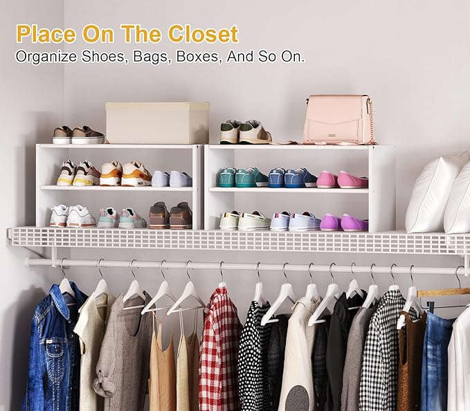 2 Pack 2 Tier Small White Shoe Rack For Closet, Stackable Shoe Shelf Organizer for 18 -24 Pairs of Shoes, Small Shoe Storage 