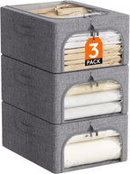Lifewit Clothes Storage Bins with Metal Frame 3 Pack, Fabric Stackable Storage Bags with Lids, Zipper, Foldable Clost Organiz