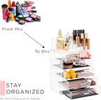 Sorbus Acrylic Makeup Organizer Set, 6-Drawer Vanity & Countertop Cosmetic Storage with Small & Wide Compartments, Clear Make